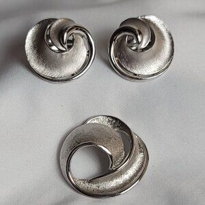 Vintage Trifari Crown Silver Tone Earrings and Brooch